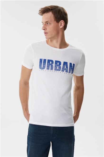 Brendon Erkek %100 Pamuk Bisiklet Yaka T-Shirt Off White