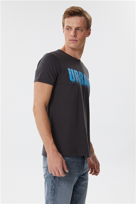 Brendon Erkek %100 Pamuk Bisiklet Yaka T-Shirt Antrasit