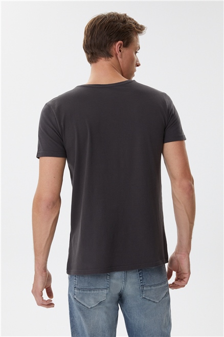 Brendon Erkek %100 Pamuk Bisiklet Yaka T-Shirt Antrasit