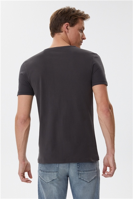 Brice Erkek %100 Pamuk Bisiklet Yaka T-Shirt Antrasit