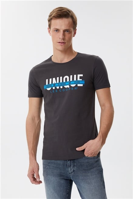 Brice Erkek %100 Pamuk Bisiklet Yaka T-Shirt Antrasit
