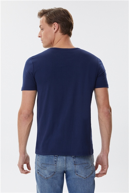 Brice Erkek %100 Pamuk Bisiklet Yaka T-Shirt Açık Lacivert