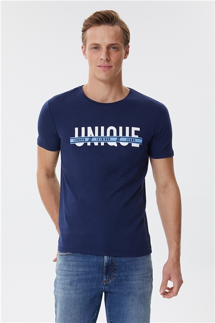 Brice Erkek %100 Pamuk Bisiklet Yaka T-Shirt Açık Lacivert