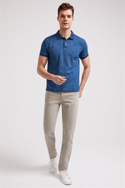 Caesar Erkek %100 Pamuk Baskılı Polo Yaka T-Shirt İndigo