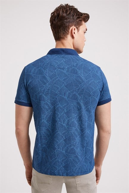 Caesar Erkek %100 Pamuk Baskılı Polo Yaka T-Shirt İndigo