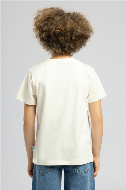 Carde Erkek Çocuk Baskılı Bisiklet Yaka T-Shirt Beyaz