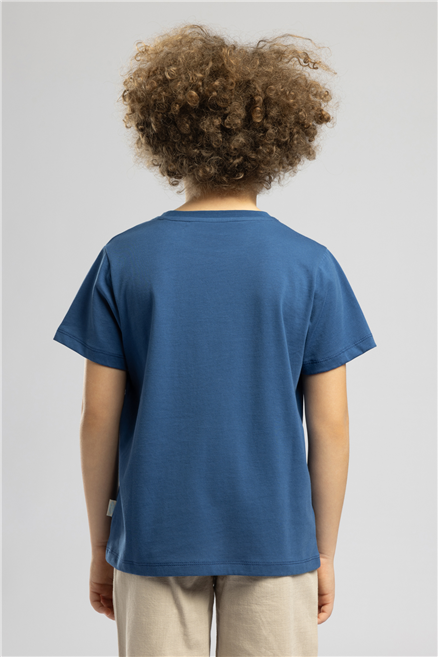 Carde Erkek Çocuk Baskılı Bisiklet Yaka T-Shirt Mavi