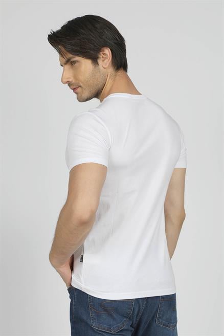 Carlo Erkek %100 Pamuk O Yaka T-Shirt Beyaz