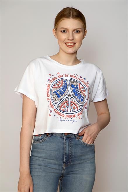 Casey Kadın %100 Pamuk O Yaka T-Shirt Beyaz