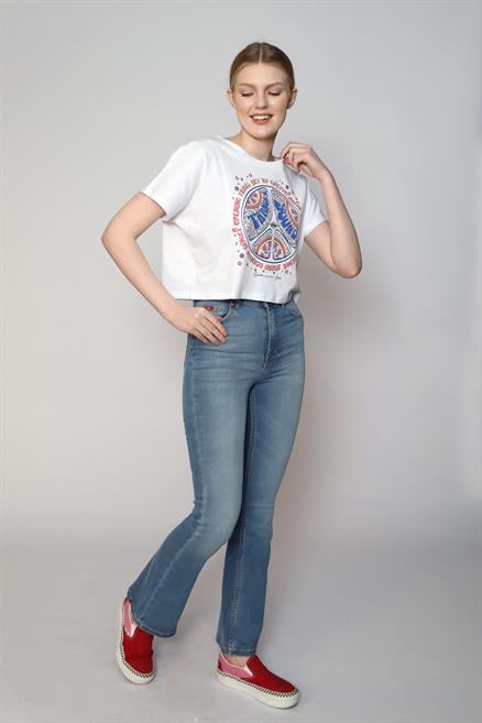 Casey Kadın %100 Pamuk O Yaka T-Shirt Beyaz