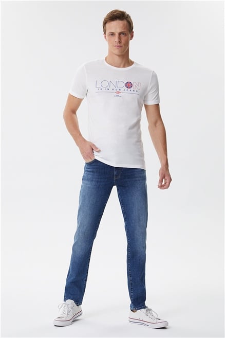 Cedric Erkek %100 Pamuk Bisiklet Yaka T-Shirt Off White
