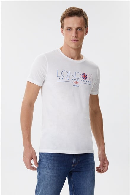 Cedric Erkek %100 Pamuk Bisiklet Yaka T-Shirt Off White
