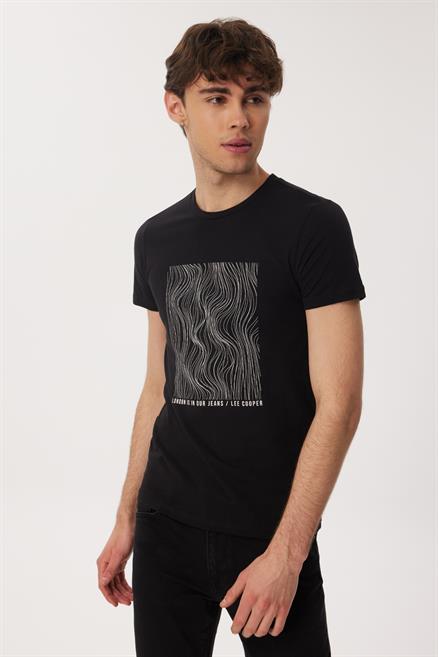 Charles Erkek %100 Pamuk O Yaka T-Shirt Siyah