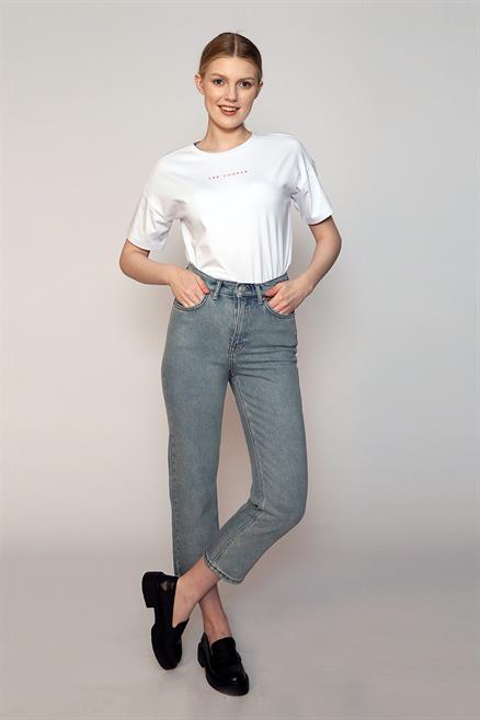 Clara Normal Bel Normal Kesim Düz Paça Mavi Kadın Jean Pantolon