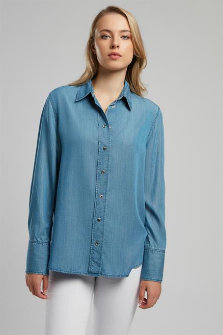 Classy Kadın %100 Pamuk Jean Gömlek Denim