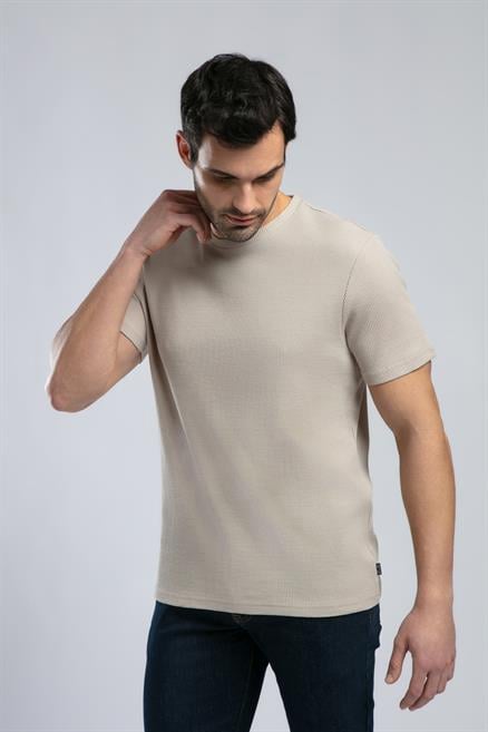 Conroy Erkek %100 Pamuk O Yaka T-Shirt Bej