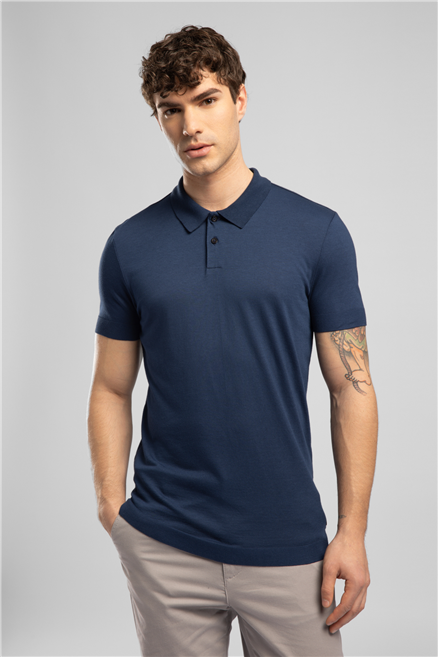 DENISE Erkek Regular Fit Basic Polo Yaka T-Shirt Mavi