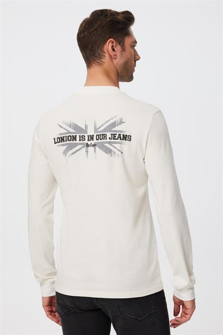 Deny Erkek %100 Pamuk Uzun Kol T-Shirt Kirik Beyaz 
