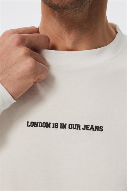 Deny Erkek %100 Pamuk Uzun Kol T-Shirt Kirik Beyaz 