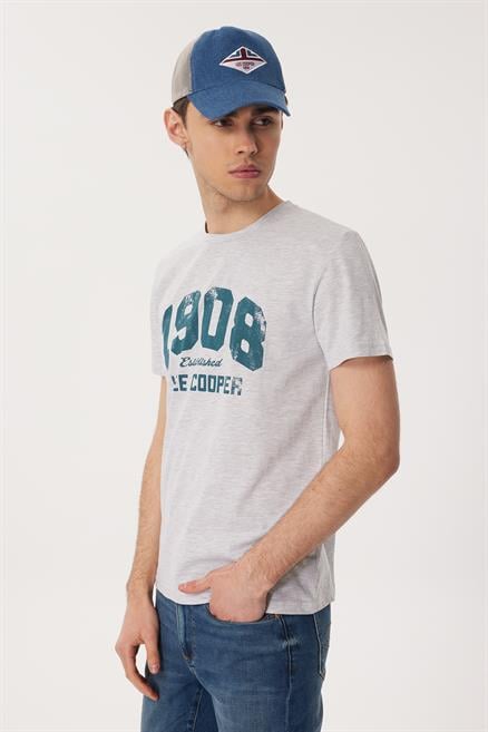 Derek Erkek %100 Pamuk O Yaka T-Shirt Kar Melanj