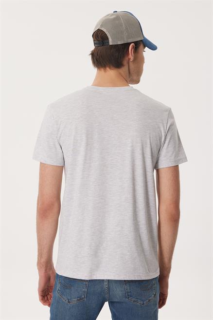 Derek Erkek %100 Pamuk O Yaka T-Shirt Kar Melanj