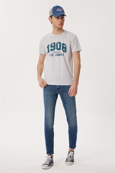 Derek Erkek %100 Pamuk O Yaka T-Shirt Kar Melanj