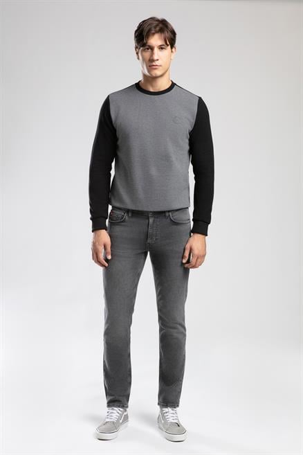 Diagonal Erkek O Yaka Sweatshirt Siyah