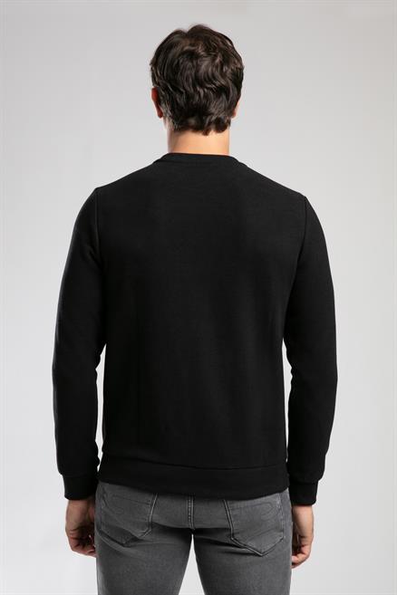 Diagonal Erkek O Yaka Sweatshirt Siyah
