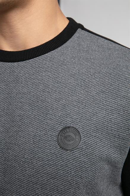 Diagonal Erkek O Yaka Sweatshirt Siyah