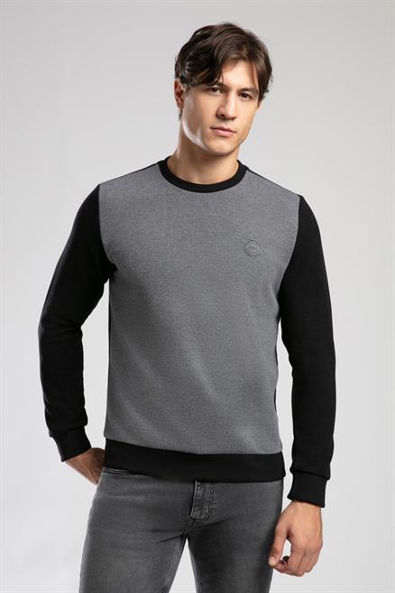 Diagonal Erkek O Yaka Sweatshirt Siyah