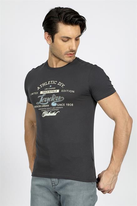 Divided Erkek %100 Pamuk O Yaka T-Shirt Antrasit