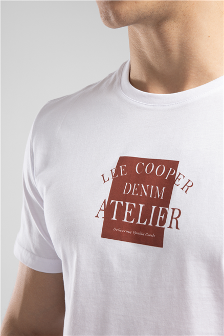 Dorer Erkek Regular Fit %100 Pamuk Baskılı Bisiklet Yaka T-Shirt Beyaz