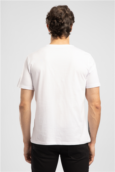 Dorer Erkek Regular Fit %100 Pamuk Baskılı Bisiklet Yaka T-Shirt Beyaz