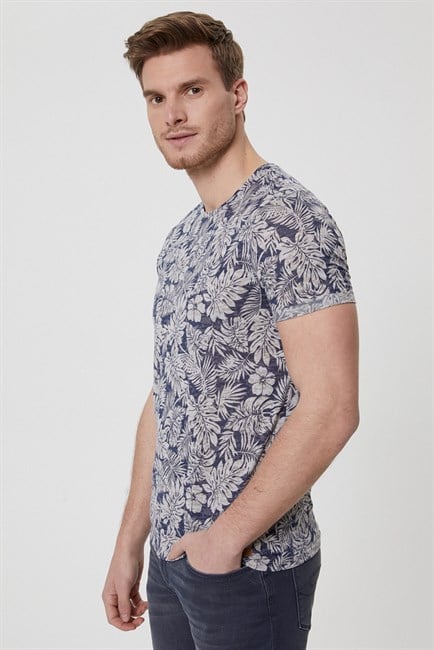Drake Erkek Bisiklet Yaka T-Shirt İndigo