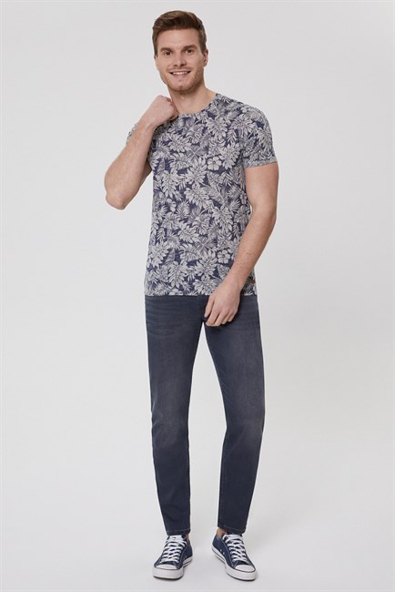 Drake Erkek Bisiklet Yaka T-Shirt İndigo