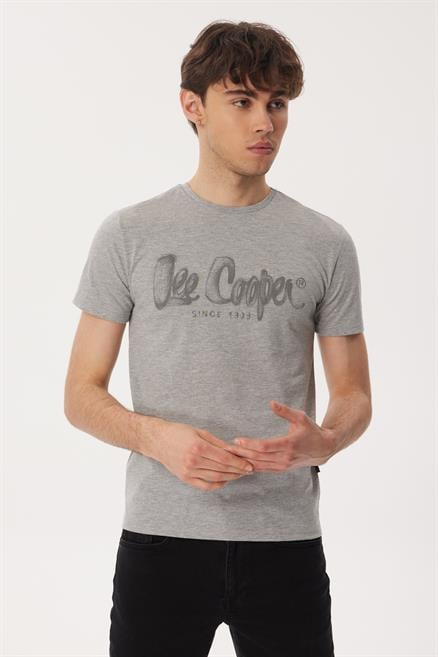 Drawinglogo Erkek %100 Pamuk O Yaka T-Shirt Gri Melanj