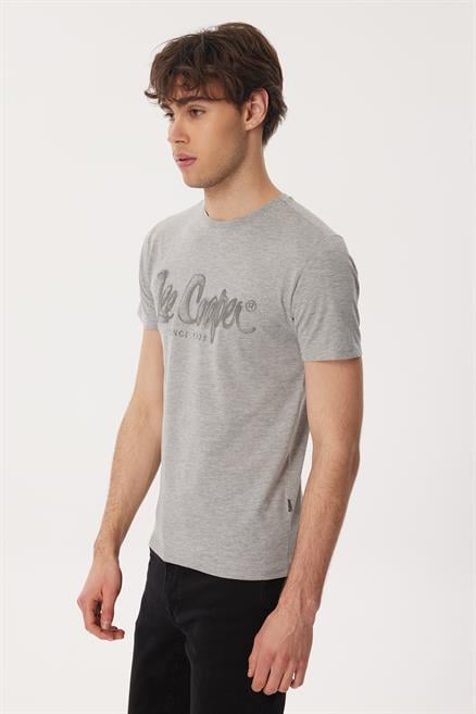 Drawinglogo Erkek %100 Pamuk O Yaka T-Shirt Gri Melanj