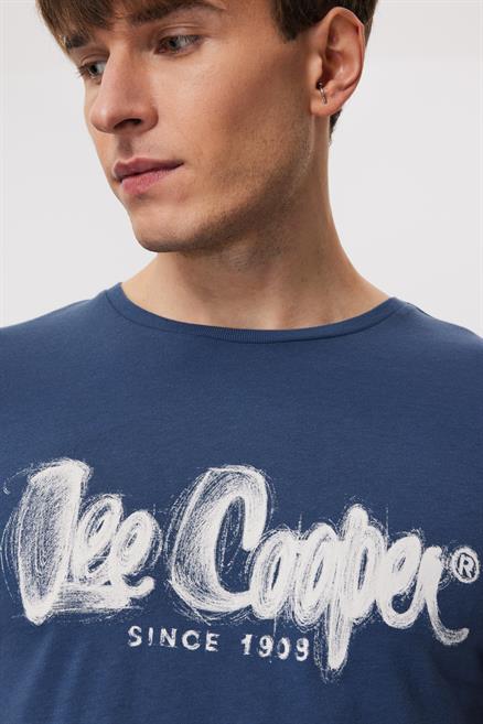 Drawinglogo Erkek %100 Pamuk O Yaka T-Shirt İndigo