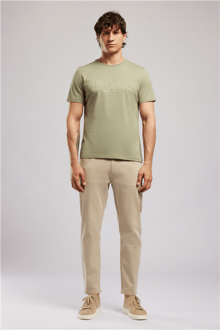 DRAWOS Erkek Regular Fit %100 Pamuk Basic Bisiklet Yaka T-Shirt Yeşil
