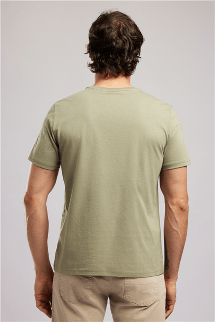 DRAWOS Erkek Regular Fit %100 Pamuk Basic Bisiklet Yaka T-Shirt Yeşil