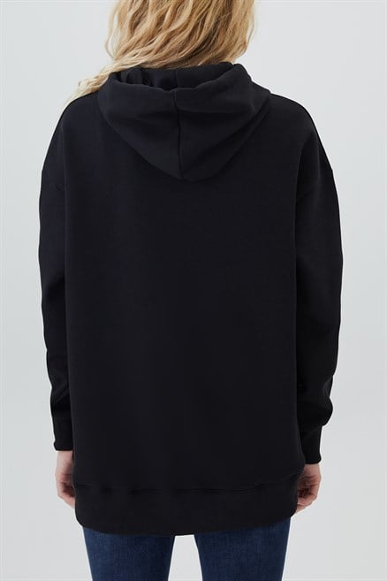 Ella Kadın %100 Pamuk Kapüşonlu Sweatshirt Siyah