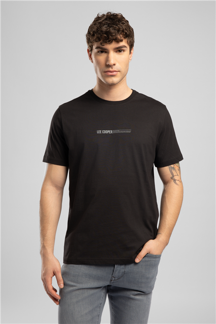ELVIS Erkek Regular Fit %100 Pamuk Baskılı Bisiklet Yaka T-Shirt Siyah