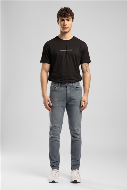 ELVIS Erkek Regular Fit %100 Pamuk Baskılı Bisiklet Yaka T-Shirt Siyah
