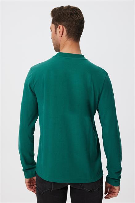 Enzay Erkek %100 Pamuk Uzun Kol T-Shirt Yeşil