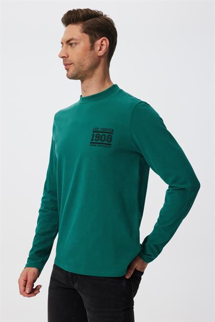 Enzay Erkek %100 Pamuk Uzun Kol T-Shirt Yeşil