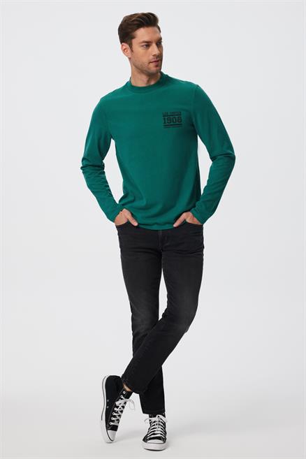 Enzay Erkek %100 Pamuk Uzun Kol T-Shirt Yeşil