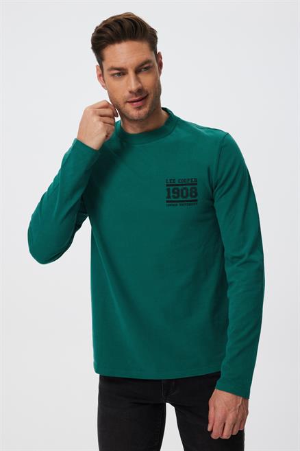 Enzay Erkek %100 Pamuk Uzun Kol T-Shirt Yeşil