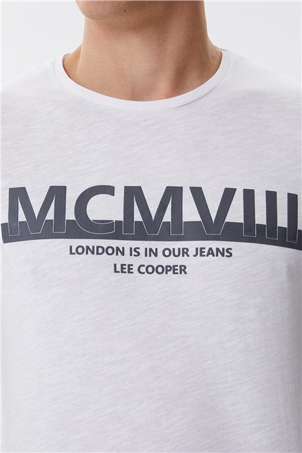 Evans Erkek %100 Pamuk Bisiklet Yaka T-Shirt Beyaz