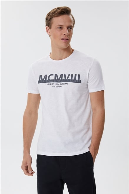 Evans Erkek %100 Pamuk Bisiklet Yaka T-Shirt Beyaz