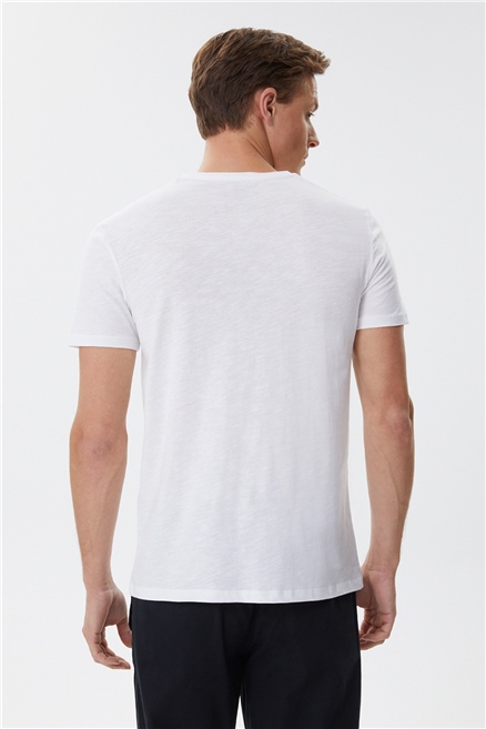 Evans Erkek %100 Pamuk Bisiklet Yaka T-Shirt Beyaz